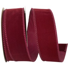 1.5 Inch Burgundy Velvet Wired Ribbon With Burgundy Edges, 10 Yard Spool (1 Spool) SALE ITEM